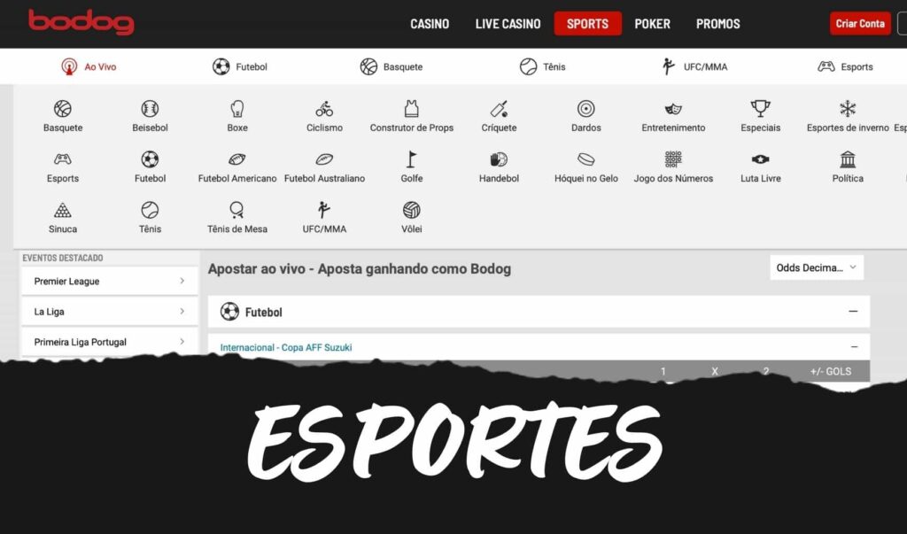 visão geral dos esportes para apostar na plataforma Bodog Brasil