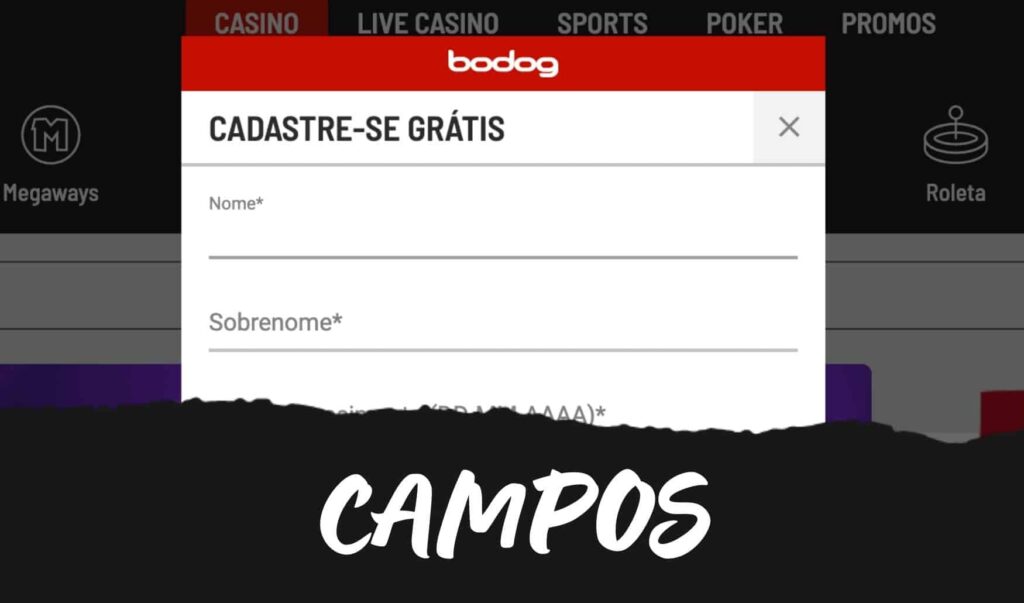 preencher os campos para se registrar no site Bodog Brasil