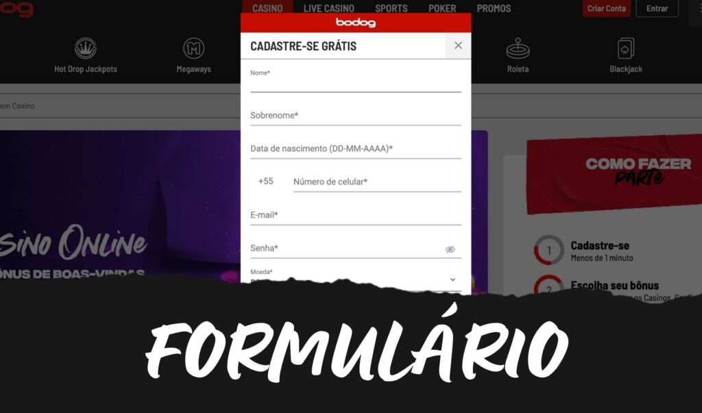 como preencher o formulário de inscrição on-line Bodog Brasil